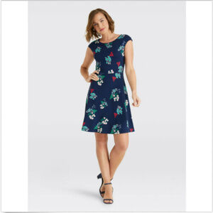 DRAPER JAMES NAVY BLUE FLORAL PONTE A-LINE DRESS
